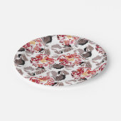 Rote Blume, Blumen, Retro, Rot und Weiß Pappteller (Schrägansicht)