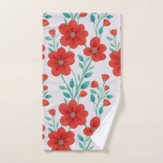 Rote Blume Blumenmuster Badhandtuch Set (Handtuch)