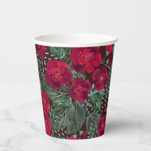 Rote Blume, Blumenmuster im Wasser. Pappbecher