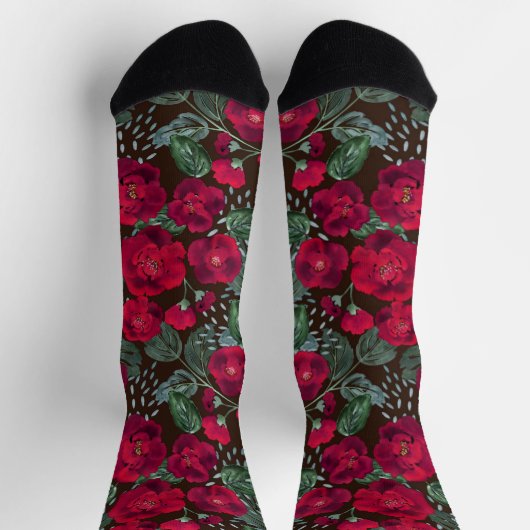 Rote Blume, Blumenmuster im Wasser. Socken (Oben)
