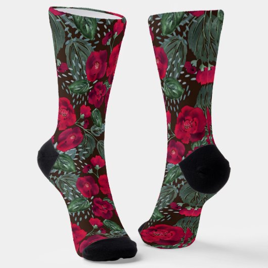 Rote Blume, Blumenmuster im Wasser. Socken (Gewinkelt)