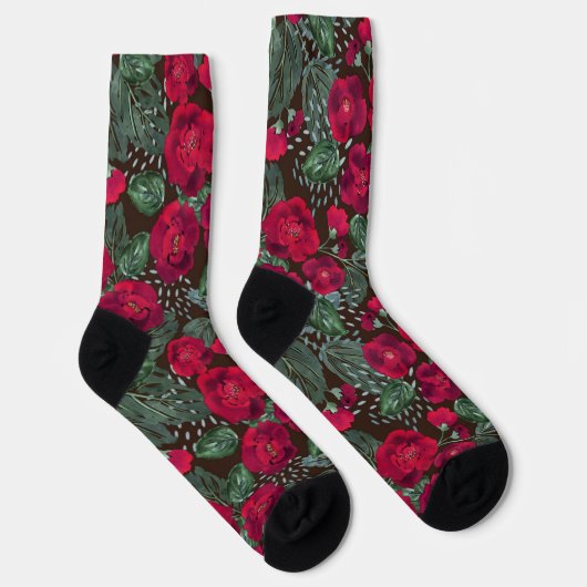 Rote Blume, Blumenmuster im Wasser. Socken (Rechts)
