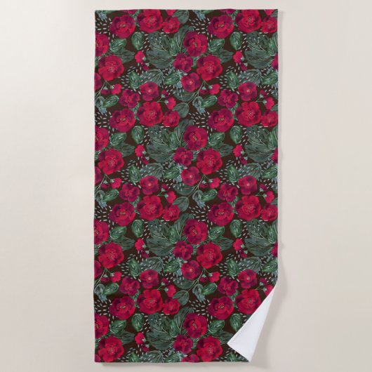 Rote Blume, Blumenmuster im Wasser. Strandtuch (Vorderseite)