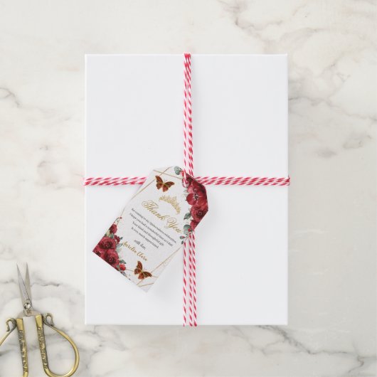 Rote Blume Blumenstrauß Butterfliegen Quince Geschenkanhänger (Mit Garn)