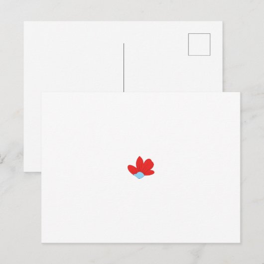 Rote Blume Blütenmuster mit hellblauer Mitte. Postkarte (Vorne/Hinten)
