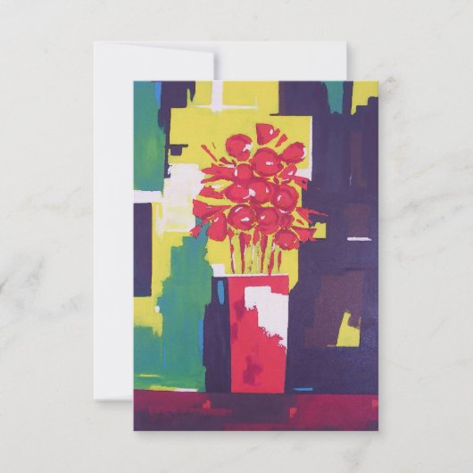 Rote Blume Bouquet-Malerei - Rote Vase - Moderne Einladung (Vorderseite)