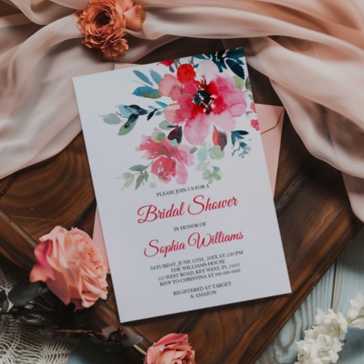 Rote Blume Brautdusche Einladung