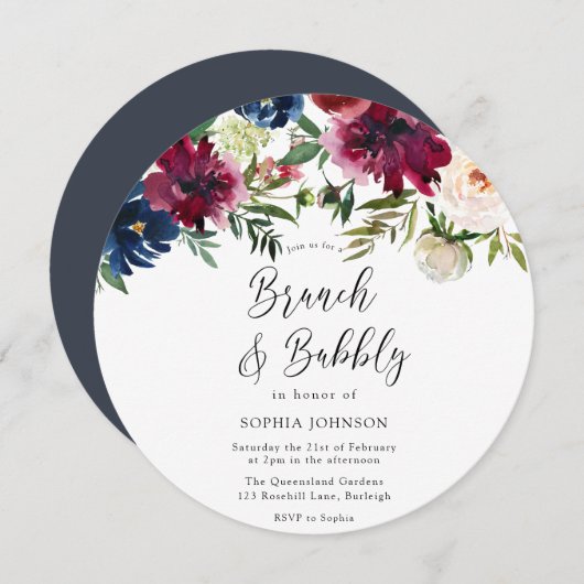 Rote Blume Brunch & Bubbly Brautparty Einladung (Vorne/Hinten)