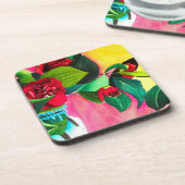 Rote Blume Camellias Getränkeuntersetzer (Linke Seite)