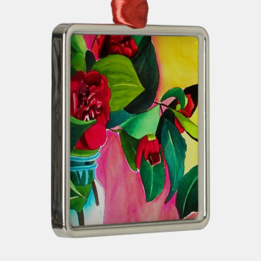 Rote Blume Camellias Ornament Aus Metall (Rechts)