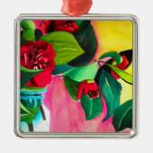 Rote Blume Camellias Ornament Aus Metall (Vorne)