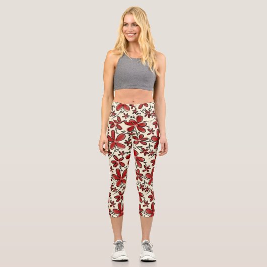 Rote Blume Capri Leggings (Vorderseite)