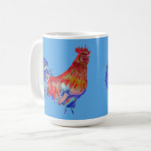 Rote Blume Cockerel Hähnchen Tasse (Vorderseite Links)