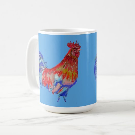 Rote Blume Cockerel Hähnchen Tasse (Vorderseite Links)