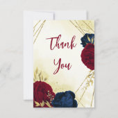 Rote Blume der Marine Gold Blätter Hochzeit Dankeskarte (Vorderseite)