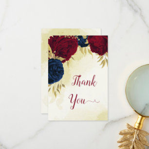 Rote Blume der Marine Gold Blätter Hochzeit Dankeskarte