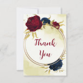 Rote Blume der Marine Gold Blätter Hochzeit Dankeskarte (Vorderseite)