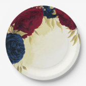 Rote Blume der Marine Gold Blätter Hochzeit Pappteller (Vorderseite)