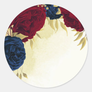 Rote Blume der Marine Gold Blätter Hochzeit Runder Aufkleber