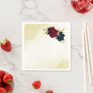 Rote Blume der Marine Gold Blätter Hochzeit Serviette