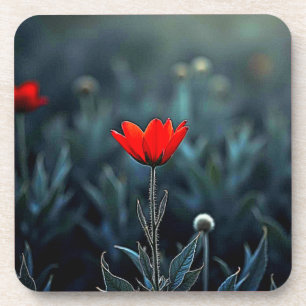Rote Blume Dunkle Nacht Einsamkeit Kunst Getränkeuntersetzer
