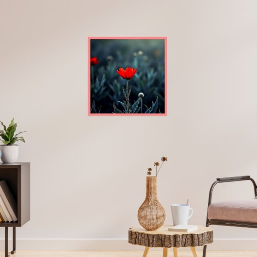 Rote Blume Dunkle Nacht Einsamkeit Kunst Poster (Wohnzimmer 3)