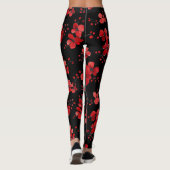 Rote Blume Dunkles Muster Leggings (Rückseite)