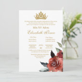 Rote Blume Einladung Quinceanera (Stehend Vorderseite)