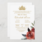 Rote Blume Einladung Quinceanera (Vorne/Hinten)