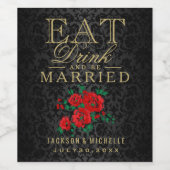 Rote Blume - essen, trinken und Verheiratet sein Weinetikett (Einzelnes Label)