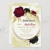 Rote Blume Gold Blätter Brautparty Einladung (Vorne/Hinten)