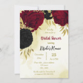 Rote Blume Gold Blätter Brautparty Einladung (Vorderseite)