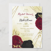 Rote Blume Gold Blätter Brautparty Einladung (Vorderseite)