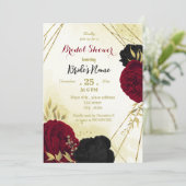 Rote Blume Gold Blätter Brautparty Einladung (Stehend Vorderseite)