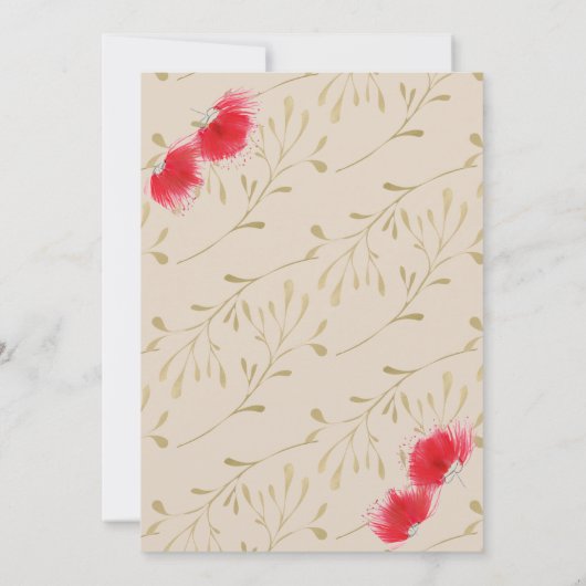 Rote Blume, Gold Blätter Einladung zum Hochzeitsfe (Rückseite)