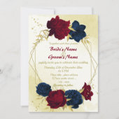 Rote Blume Gold Blätter geometrische Hochzeit Einladung (Vorderseite)