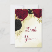 Rote Blume Gold Blätter Hochzeit Dankeskarte (Vorderseite)