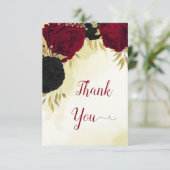 Rote Blume Gold Blätter Hochzeit Dankeskarte (Stehend Vorderseite)