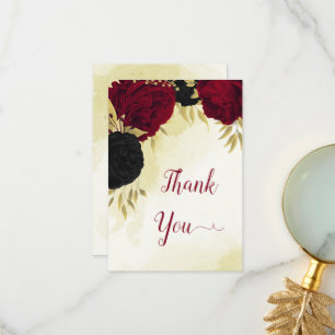 Rote Blume Gold Blätter Hochzeit Dankeskarte
