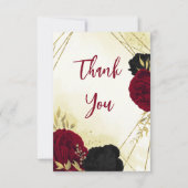 Rote Blume Gold Blätter Hochzeit Dankeskarte (Vorderseite)