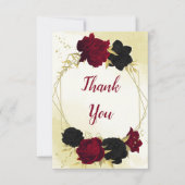 Rote Blume Gold Blätter Hochzeit Dankeskarte (Vorderseite)