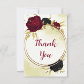Rote Blume Gold Blätter Hochzeit Dankeskarte (Vorderseite)