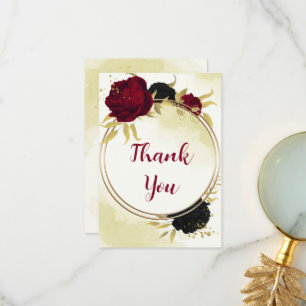 Rote Blume Gold Blätter Hochzeit Dankeskarte