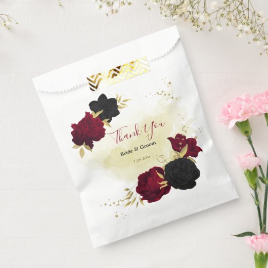 Rote Blume Gold Blätter Hochzeit Geschenktütchen (Versiegelt)
