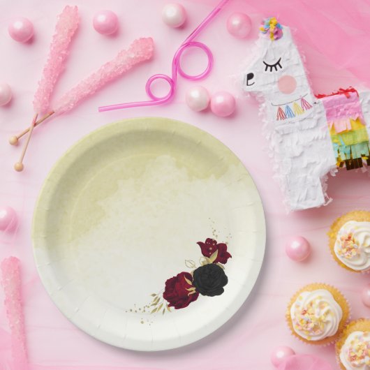 Rote Blume Gold Blätter Hochzeit Pappteller (Party)