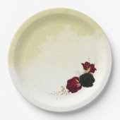 Rote Blume Gold Blätter Hochzeit Pappteller (Vorderseite)