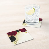 Rote Blume Gold Blätter Hochzeit Rechteckiger Pappuntersetzer (Vor Ort)