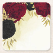 Rote Blume Gold Blätter Hochzeit Rechteckiger Pappuntersetzer (Vorderseite)