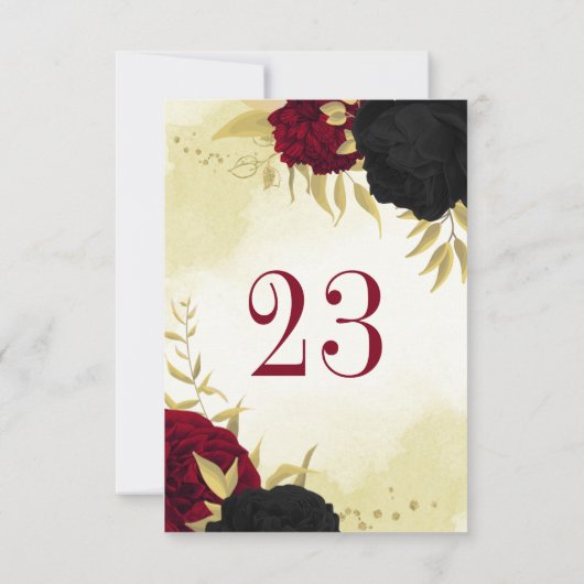 Rote Blume Gold Blätter Hochzeit Tischnummer (Rückseite)
