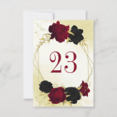 Rote Blume Gold Blätter Hochzeit Tischnummer (Vorderseite)